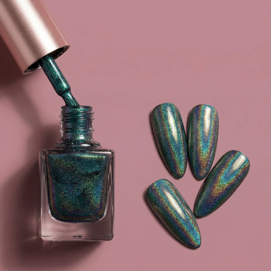 Peacock Iridescent UV/LED gel polish — private label nail product by NailoLab